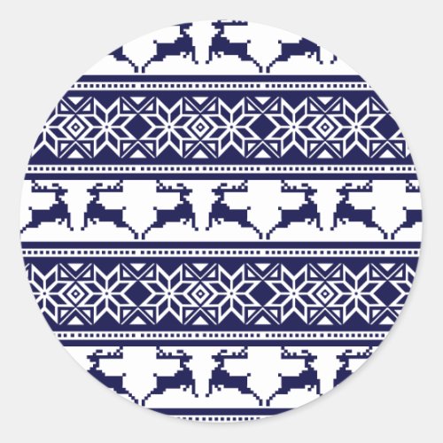 Christmas Scandinavian Folk Blue and White Classic Round Sticker