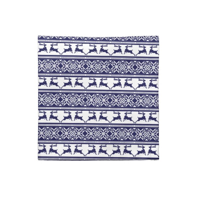 Christmas, Scandinavian Folk Blue and White Cloth Napkin (Quarter Fold)