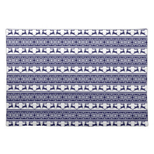 Christmas, Scandinavian Folk Blue and White Cloth Placemat