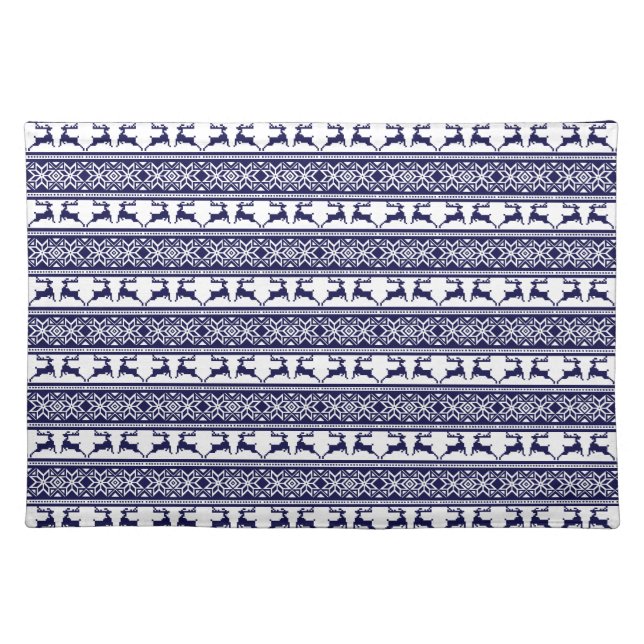 Christmas, Scandinavian Folk Blue and White Cloth Placemat (Front)