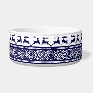 Christmas, Scandinavian Folk Blue and White Dog Bowl