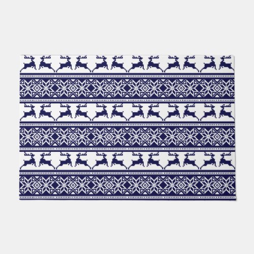 Christmas Scandinavian Folk Blue and White Doormat