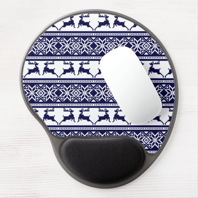 Christmas, Scandinavian Folk Blue and White Gel Mouse Pad (Left Side)