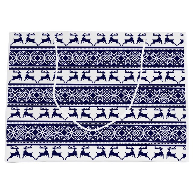 Christmas, Scandinavian Folk Blue and White Large Gift Bag (Front)