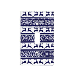 Christmas, Scandinavian Folk Blue and White Light Switch Cover