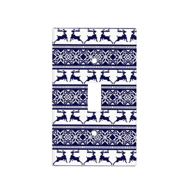 Christmas, Scandinavian Folk Blue and White Light Switch Cover (Front)