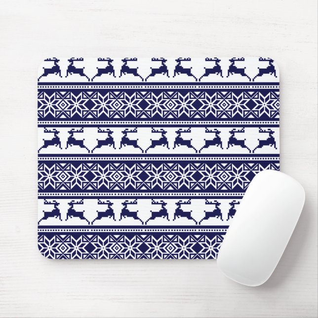 Christmas, Scandinavian Folk Blue and White Mouse Pad (With Mouse)