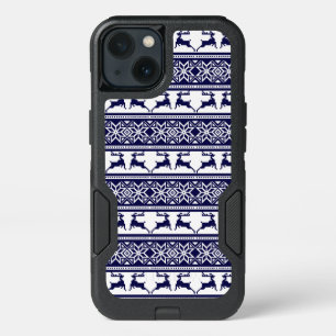 Christmas, Scandinavian Folk Blue and White iPhone 13 Case