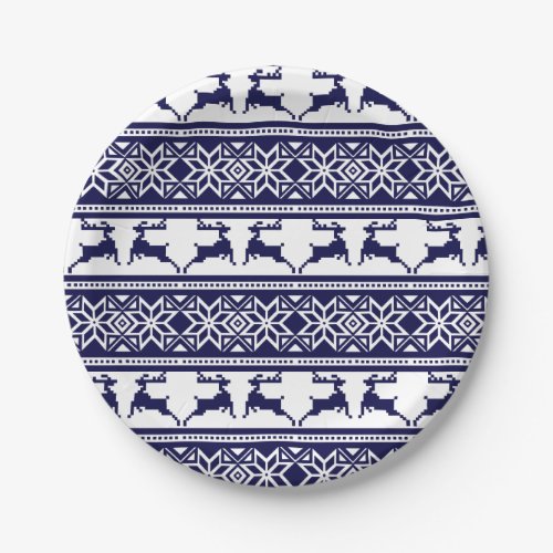 Christmas Scandinavian Folk Blue and White Paper Plates