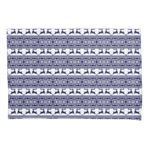 Christmas, Scandinavian Folk Blue and White Pillow Case