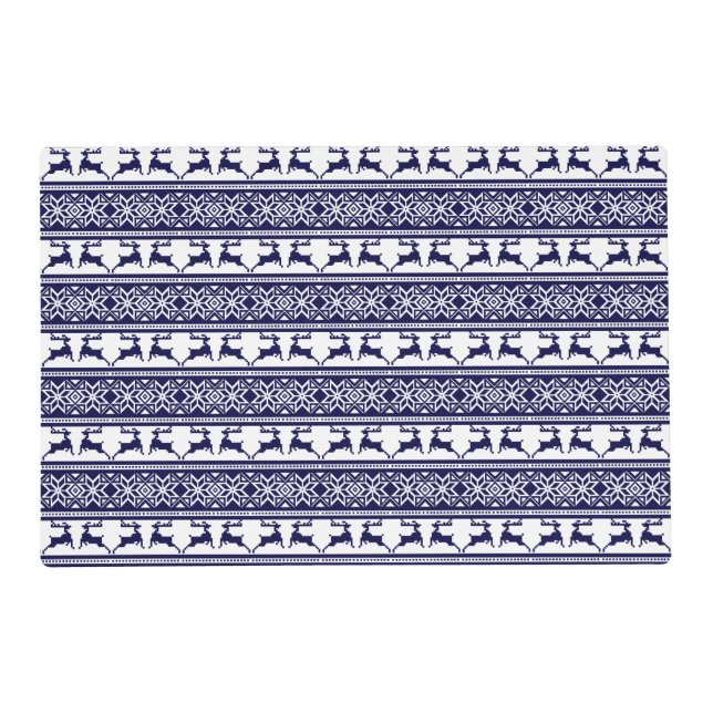 Christmas, Scandinavian Folk Blue and White Placemat (Front)
