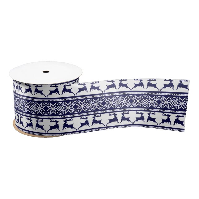 Christmas, Scandinavian Folk Blue and White Satin Ribbon (Spool)