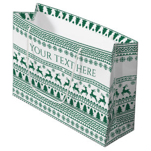 Christmas scandinavian green classic pattern large gift bag