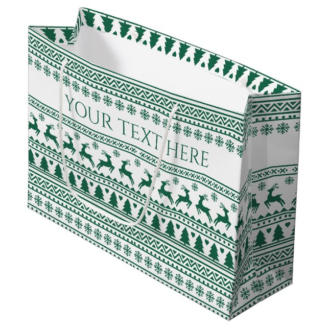 Christmas scandinavian green classic pattern  large gift bag (Front Angled)