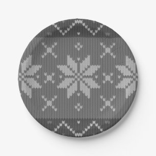 Christmas Scandinavian Knit Elegant Grey Winter Paper Plates