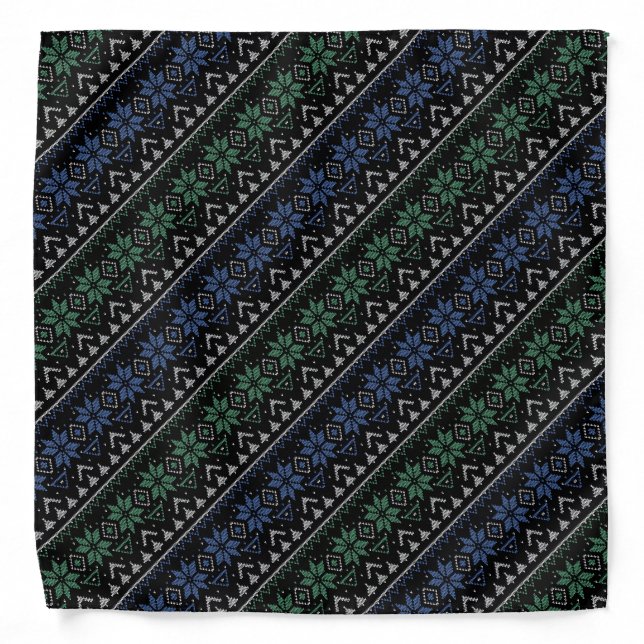 Christmas , Scandinavian, knitted pattern,  black Bandana (Front)