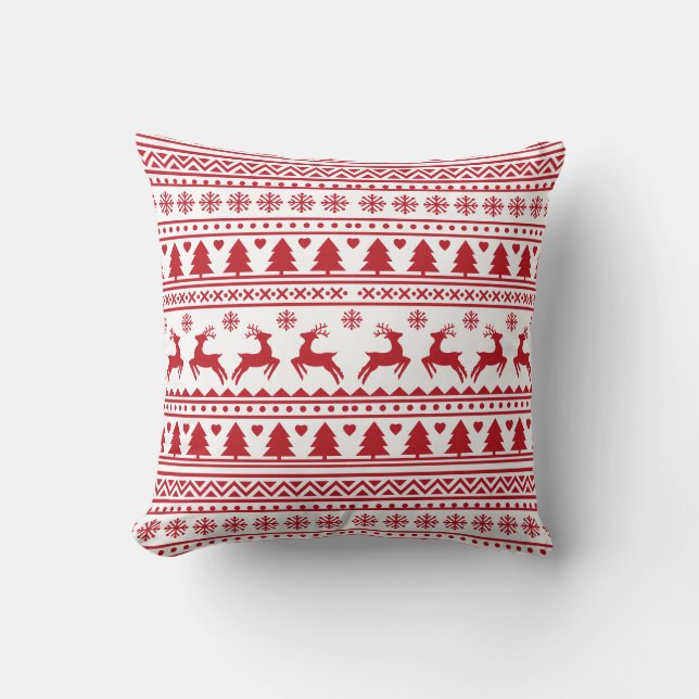 Christmas scandinavian red classic pattern throw pillow (Front)