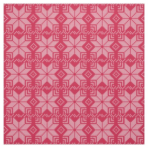 Christmas, Scandinavian, red, white, snowflakes Fabric