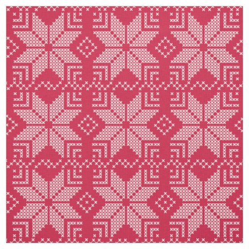 Christmas, Scandinavian, red, white, snowflakes Fabric