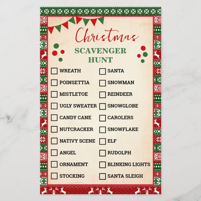 Christmas Scavenger Hunt Game Ugly Sweater Card Flyer (Front)