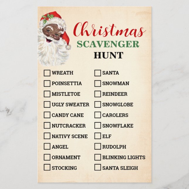 Christmas Scavenger Hunt Santa Game Card Flyer (Front)