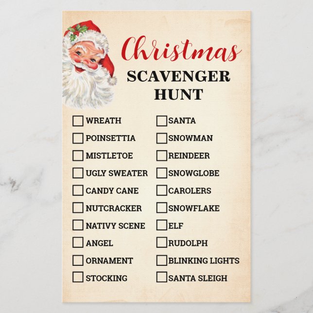 Christmas Scavenger Hunt Santa Game Card Flyer (Front)