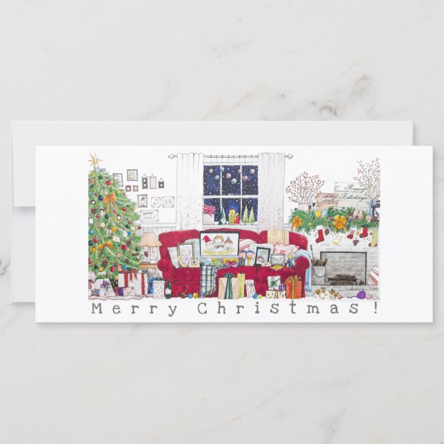 Christmas Scene at Home - Blank Card (Front)
