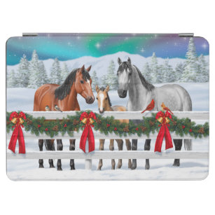 Christmas Scene Bay Buckskin Dapple Gray Horses iPad Air Cover