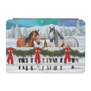 Christmas Scene Bay Buckskin Dapple Gray Horses iPad Mini Cover