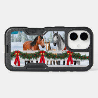Christmas Scene Bay Buckskin Dapple Gray Horses iPhone 16 Case