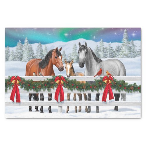Christmas Scene Bay Buckskin Dapple Gray Horses Tissue Paper