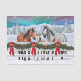 Christmas Scene Bay Buckskin Dapple Gray Horses Tissue Paper