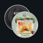 Christmas Scene Business Gift Snow Globe Effect Bottle Opener<br><div class="desc">From Charm Design Studio -- With the feel of a snow globe -- a charming Christmas Fireplace Scene -- stockings hung by the fireplace; colorful string of lights; candles burning; wreath over the fireplace -- Merry Christmas -- Personalize with your company name -- and the year. A functional and fun...</div>