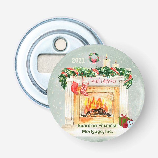 Christmas Scene Business Gift Snow Globe Effect Bottle Opener (Front)