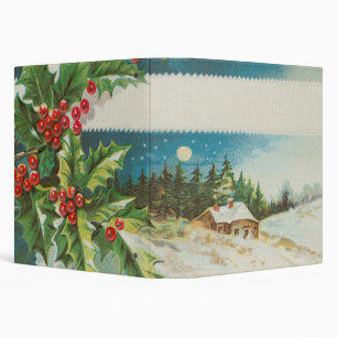 Christmas Scene Holly Snow Winter 3 Ring Binder