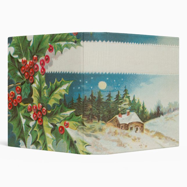 Christmas Scene Holly Snow Winter 3 Ring Binder (Background)