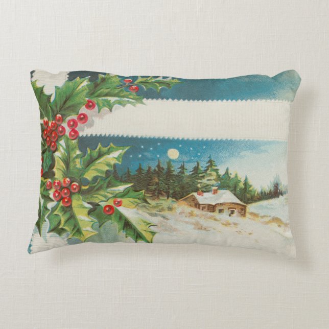 Christmas Scene Holly Snow Winter Accent Pillow (Back)
