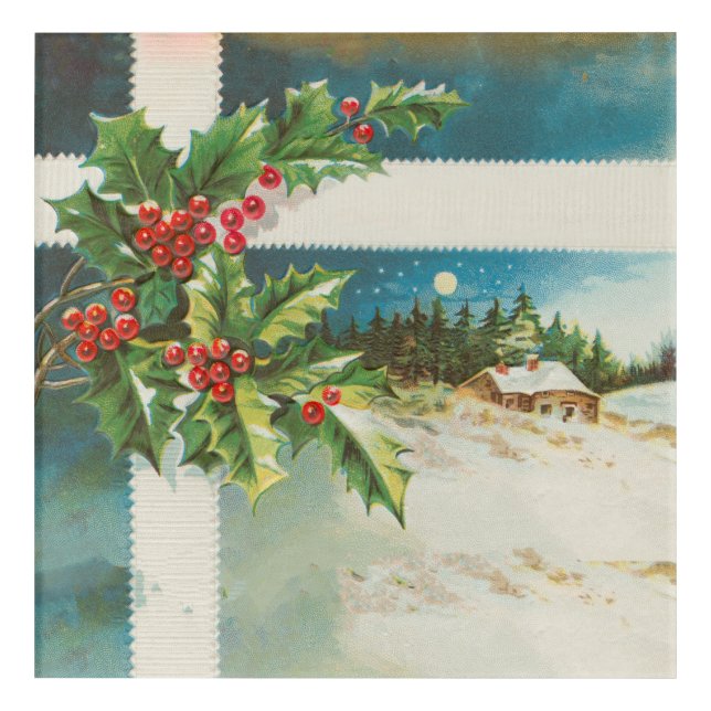 Christmas Scene Holly Snow Winter Acrylic Print (Front)