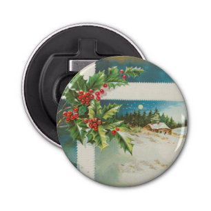 Christmas Scene Holly Snow Winter Bottle Opener