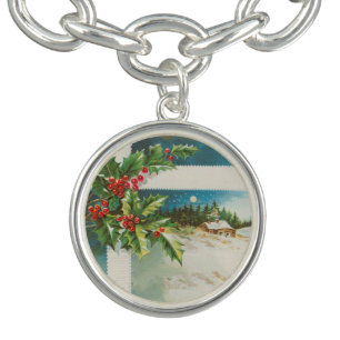 Christmas Scene Holly Snow Winter Bracelet