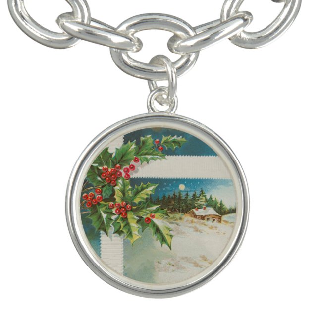 Christmas Scene Holly Snow Winter Bracelet (Design)