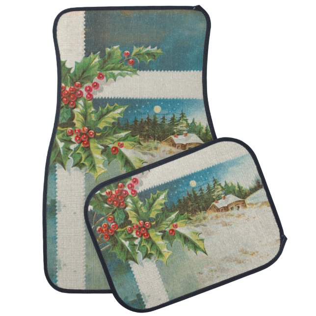 Christmas Scene Holly Snow Winter Car Floor Mat (Set)