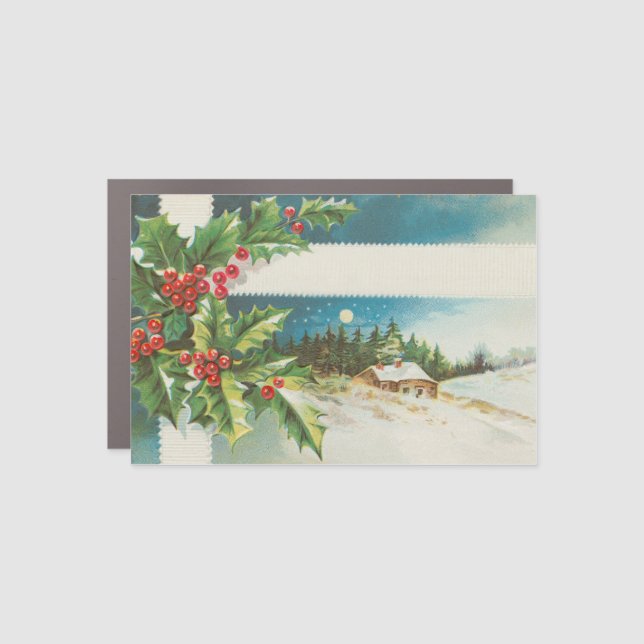 Christmas Scene Holly Snow Winter Car Magnet (Front)
