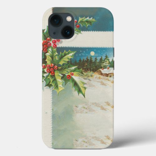 Christmas Scene Holly Snow Winter iPhone 13 Case