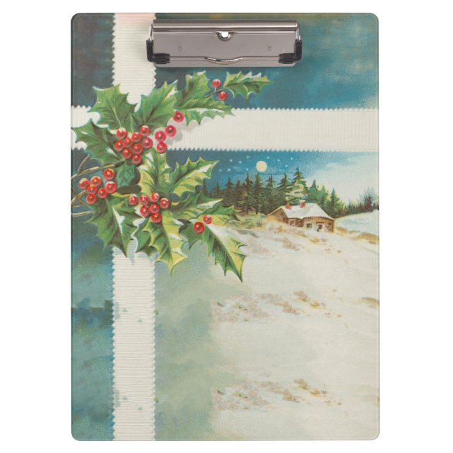Christmas Scene Holly Snow Winter Clipboard (Front)