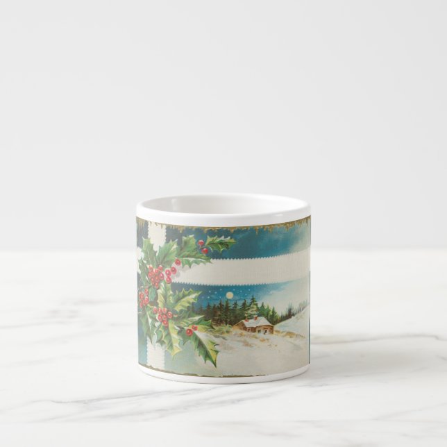 Christmas Scene Holly Snow Winter Espresso Cup (Front)