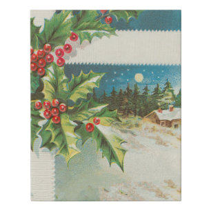 Christmas Scene Holly Snow Winter Faux Canvas Print