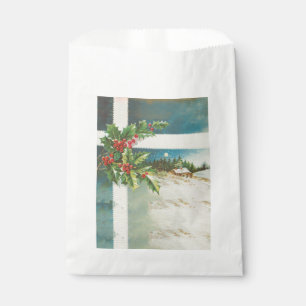 Christmas Scene Holly Snow Winter Favor Bag