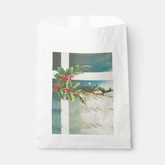 Christmas Scene Holly Snow Winter Favor Bag (Front)