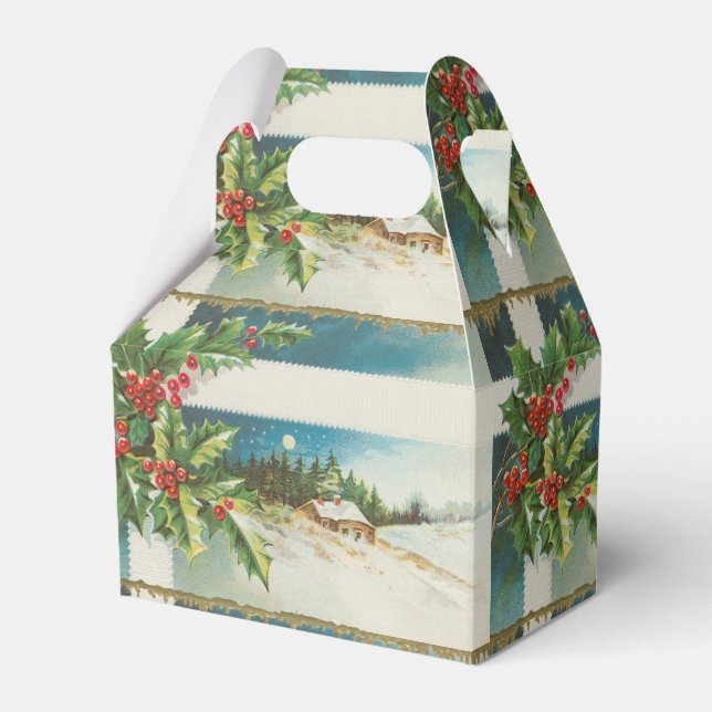 Christmas Scene Holly Snow Winter Favor Boxes (Front Side)